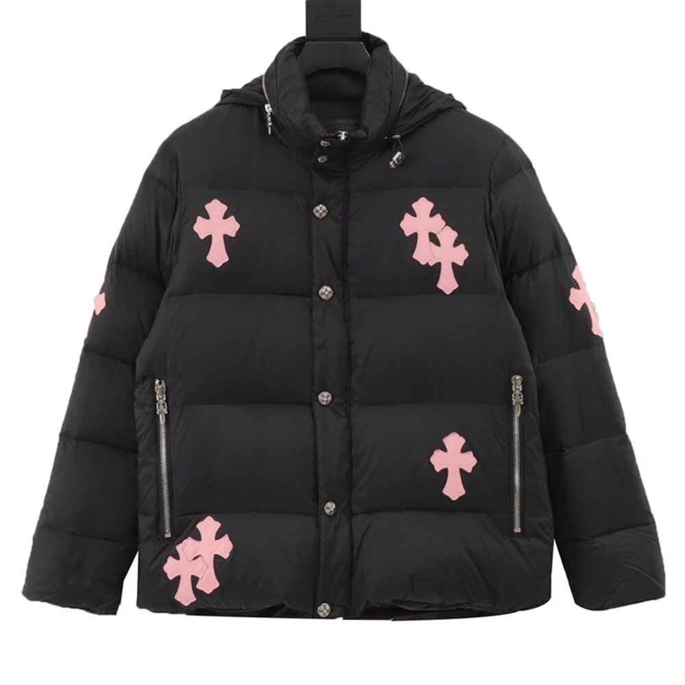 Chrome Hearts Black Wind Pink Cross Patch Hooded Down Jacket